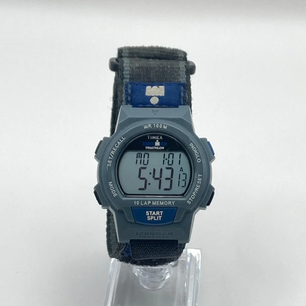 Timex Ironman Men's Watch Digital Gray Blue Indiglo 10 Lap Chrono New Battery